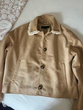 Faux suede crochet jacket